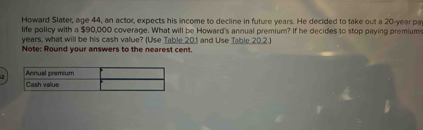 Solved: Howard Slater, age 44, an actor, expects his income to decline ...