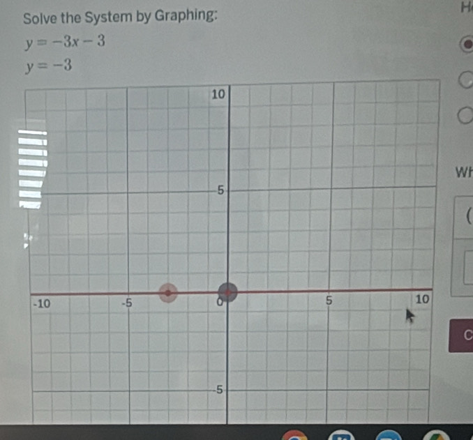 Solve the System by Graphing: H
y=-3x-3
y=-3
WI 
