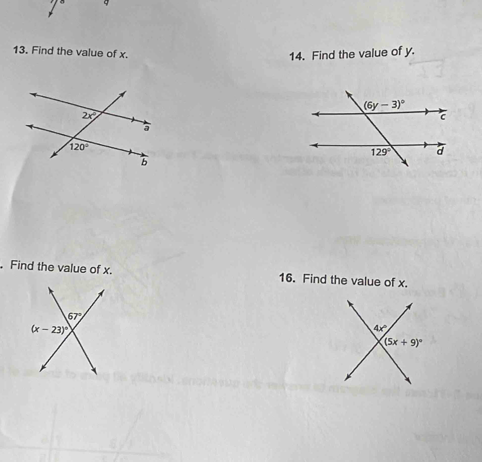 Find the value of x. 14. Find the value of y.
. Find the value of x. 16. Find the value of x.