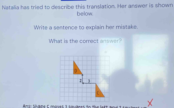 Solved: Natalia has tried to describe this translation. Her answer is ...
