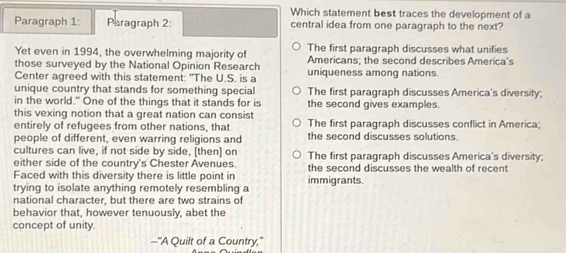 Solved: Which statement best traces the development of a Paragraph 1 ...