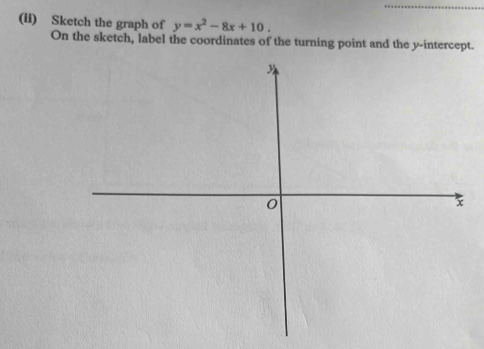 Solved: (ii) Sketch the graph of y=x^2-8x+10. On the sketch, label the ...