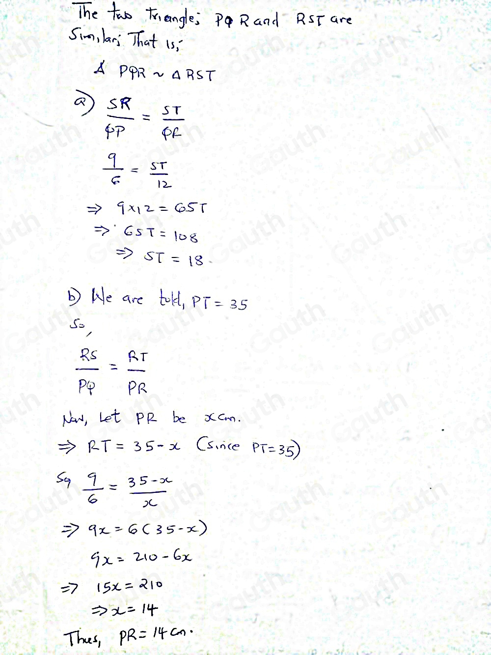 Solved: PRT is a straight line. (a) Calculate the length of ST. m PT ...