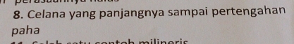 Celana yang panjangnya sampai pertengahan 
paha