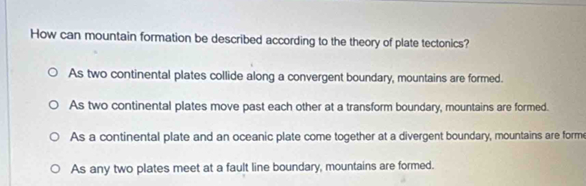 Solved: How can mountain formation be described according to the theory ...
