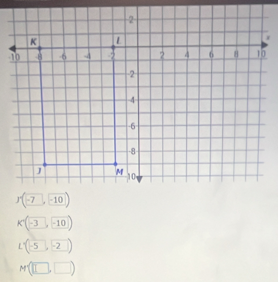 K'(-3,-10)
L'(-5,-2)
M'(□ ,□ )