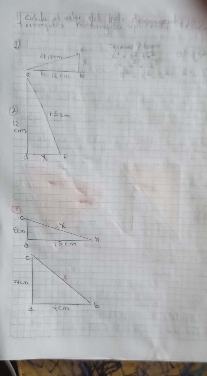 ① 
Teorme ?togo
c^2=a^2+b^2
a^2-b^2=a^2
a^2=c^2-b as