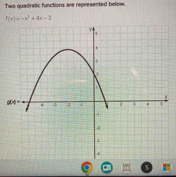 Two quadratic functions are represented below.
f(x)=-x^2+4x-3
S