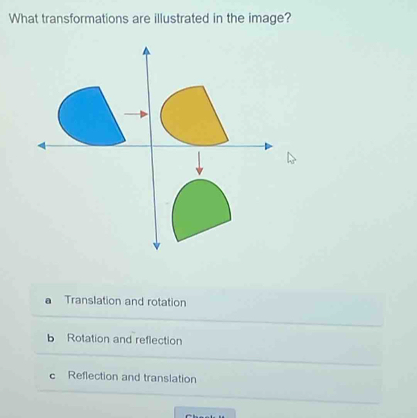 What transformations are illustrated in the image?
a Translation and rotation
b Rotation and reflection
c Reflection and translation