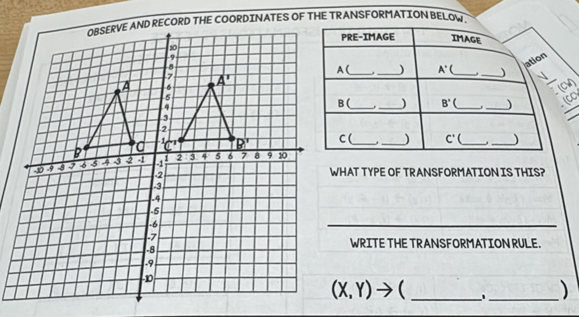 co
WHAT TYPE OF TRANSFORMATION IS THIS?
_
WRITE THE TRANSFORMATION RULE.
(X,Y)to _
_1
)