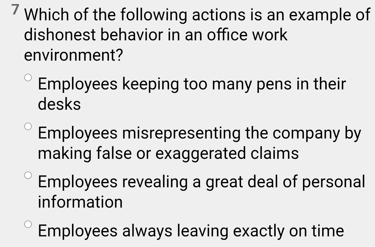 Resuelto:Which of the following actions is an example of dishonest ...