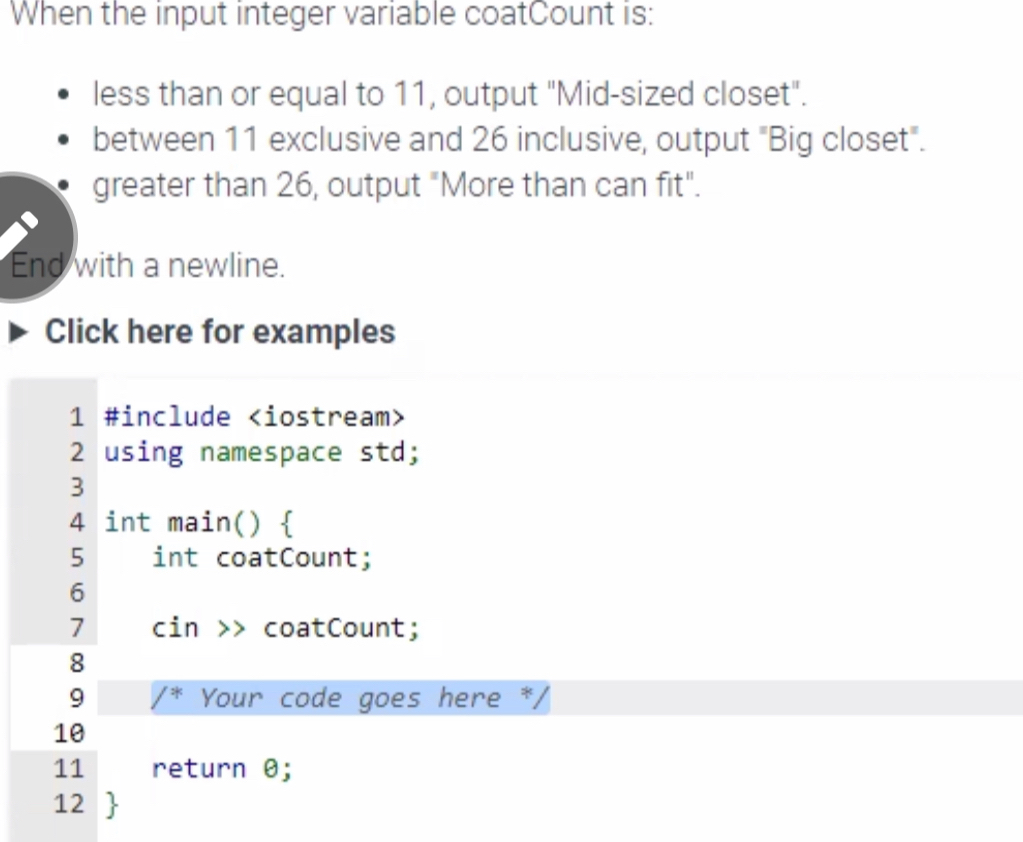 Solved: When the input integer variable coatCount is: less than or ...