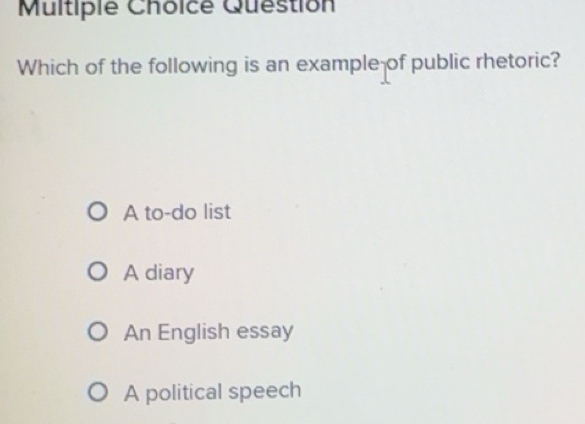 Solved: Question Which of the following is an example of public ...
