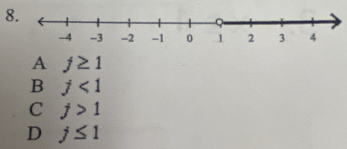 8
A j≥ 1
B j<1</tex>
C j>1
D j≤ 1