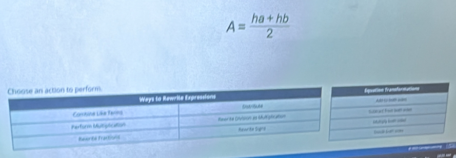 A= (ha+hb)/2 