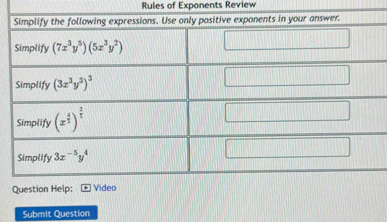 Rules of Exponents Review
Submit Question