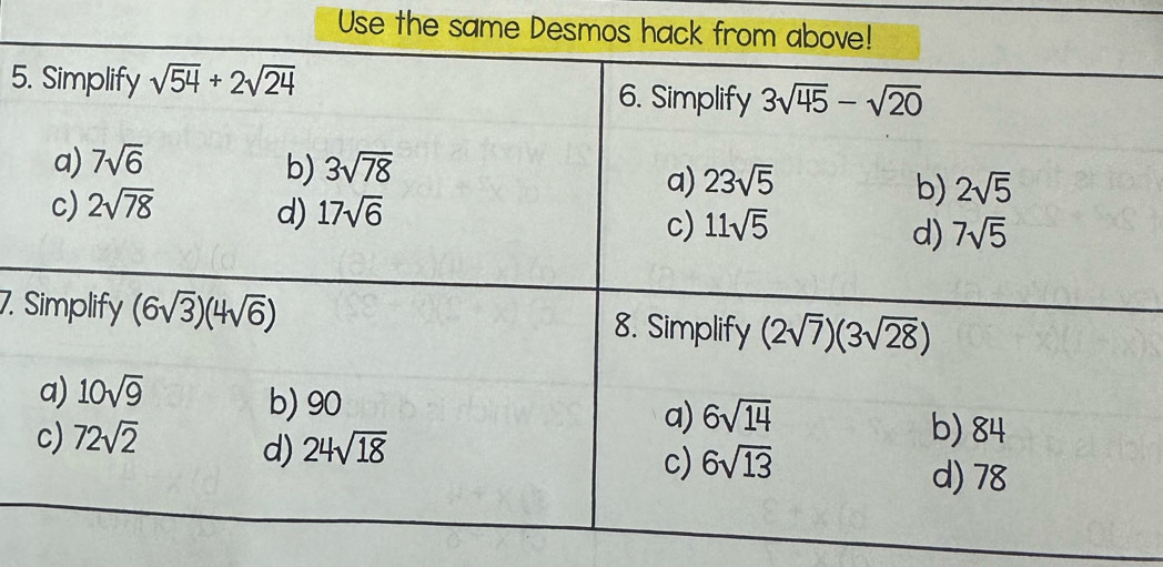 Use the same Desm
5.
7.