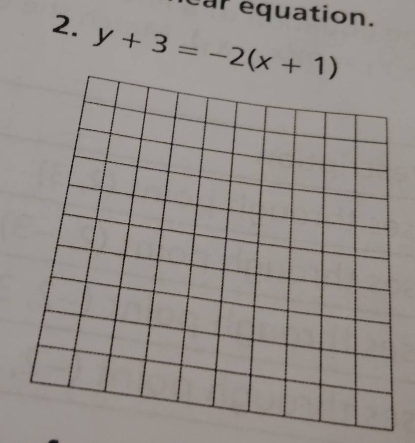 car equation. 
2. y+3=-2(x+1)