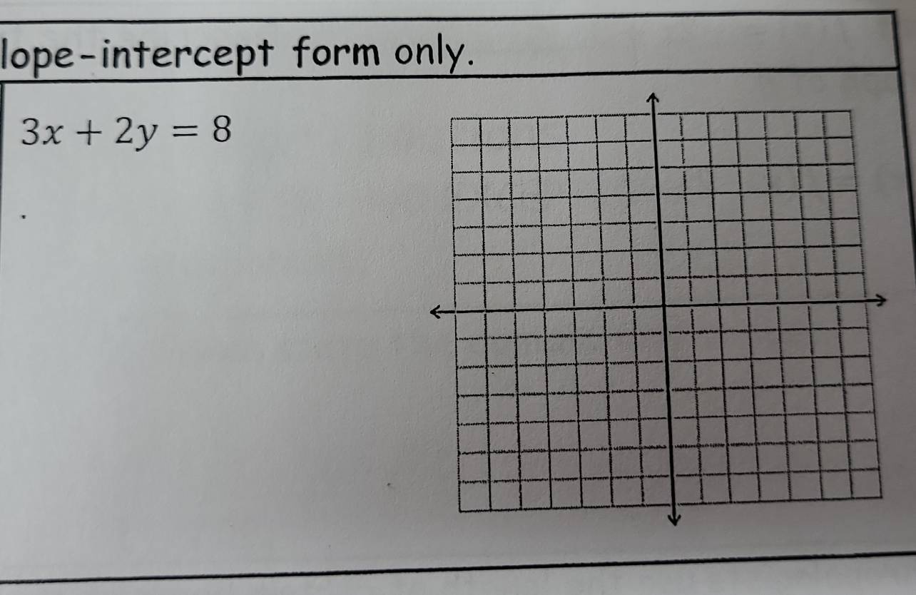 lope-intercept form only.
3x+2y=8