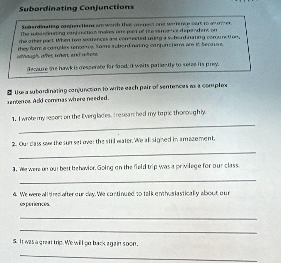 Solved: Subordinating Conjunctions Subordinating conjunctions are words ...