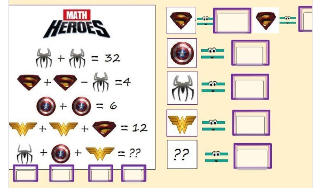 MATH 
Herdes
□ Rightarrow =□ 
□ 
 ()/(()) + ()/(()) =32
□
□ +□ -(1)=4
□
odot +odot =6
□ +□ +□ =12
□
m+bigcirc +□ = ?? ?? 
□
□ □ □ overline □ 