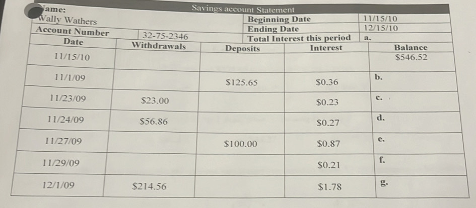 ame: Savings account Statement