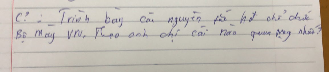 C? :Trinh bag cān ngugin hǎ oho ch 
Bo May VN, Pheo anh ohí cai nao quan Many nha?