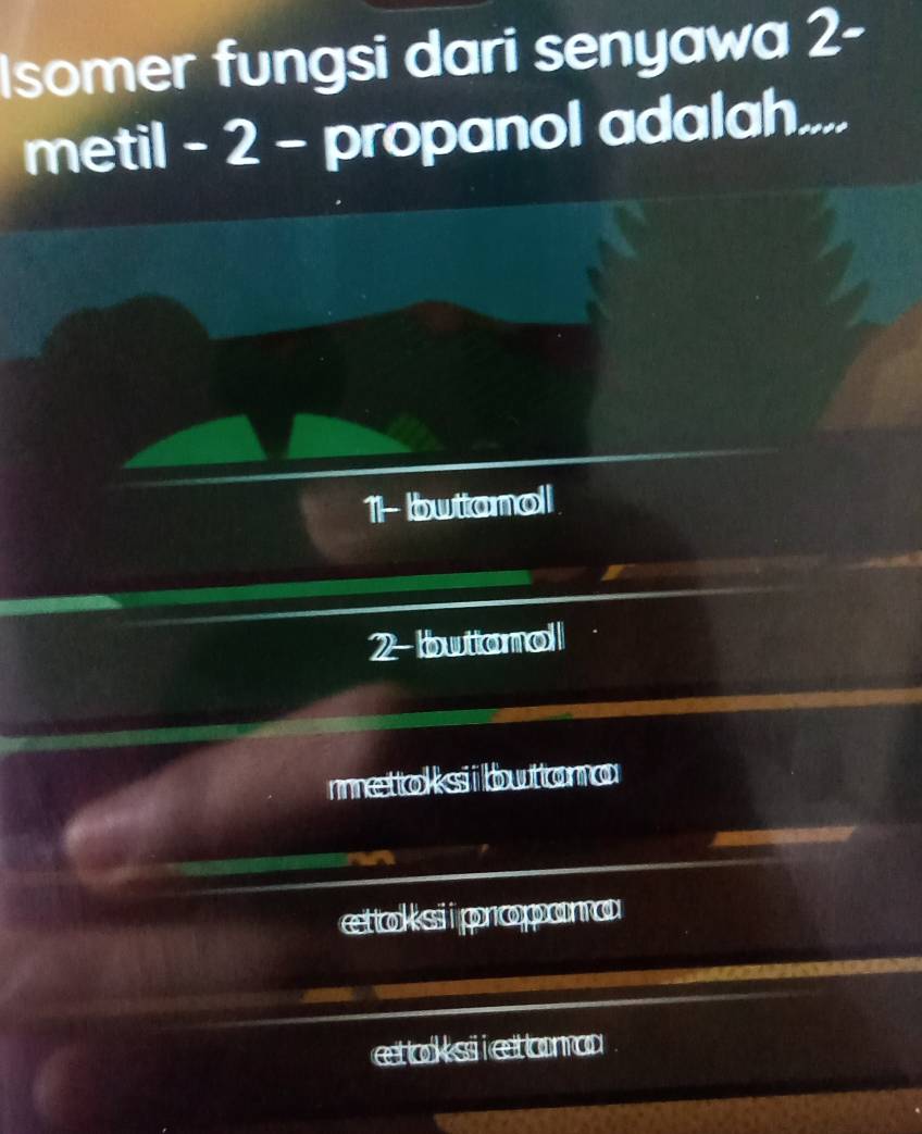 Isomer fungsi dari senyawa 2-
metil - 2 - propanol adalah....
11 - buttanol
2 - buttanol
mettoksii buttana
ettaksi i propana
etoksiietonc