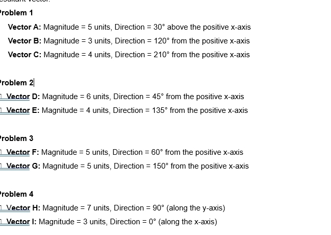 Solved: Problem 1 Vector A: Magnitude =5 units, Direction =30° above ...