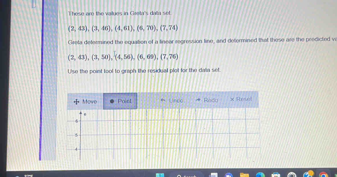 These are the values in Greta's data set. (2,43), (3,46), (4,61), (6,70 ...