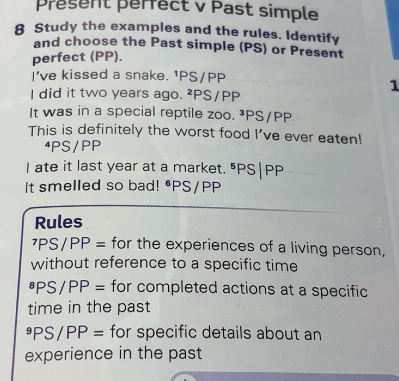 Risolto:Présent pérfect v Past simple 8 Study the examples and the ...