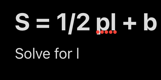 S=1/2pl+b
Solve for I