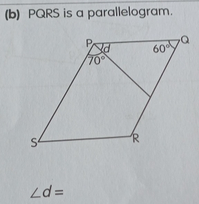 PQRS is a parallelogram.
∠ d=