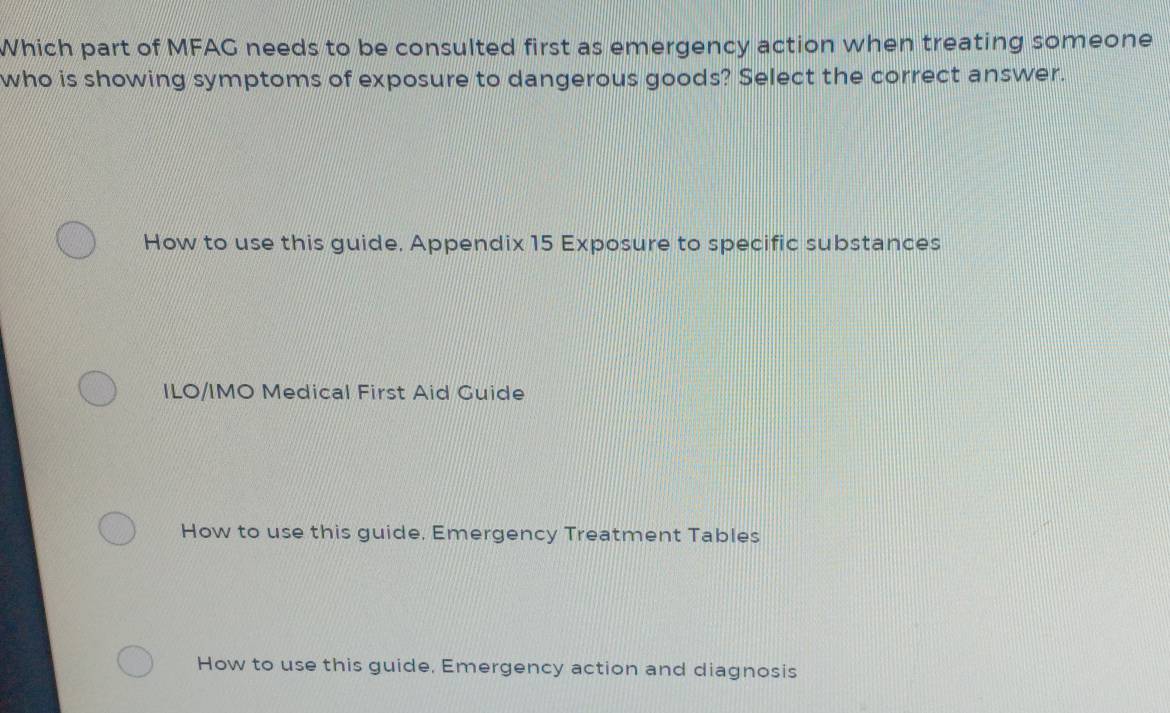 Solved: Which part of MFAG needs to be consulted first as emergency ...