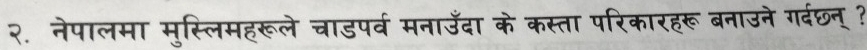 २. नेपालमा मुस्लिमहरूले चाडपर्व मनाउँदा के कस्ता परिकारहरू बनाउने गर्दछन् ?