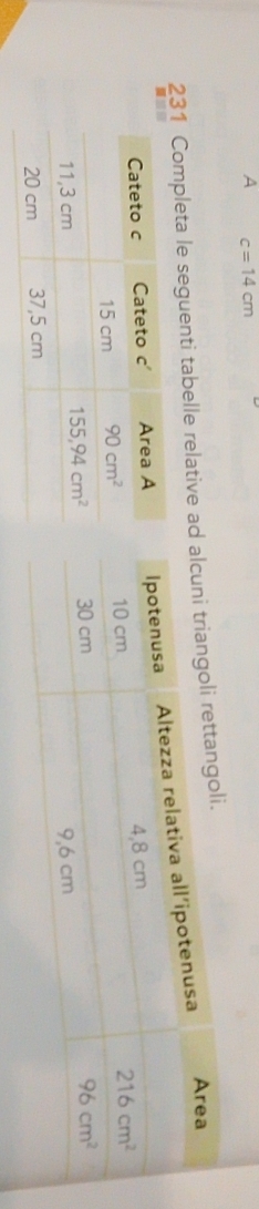 A c=14cm
231 Completa le seguenti tabelle relative