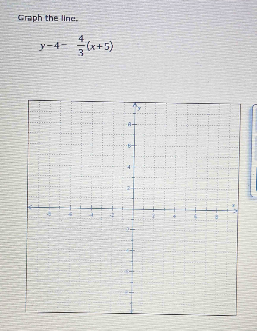 Graph the line.
y-4=- 4/3 (x+5)