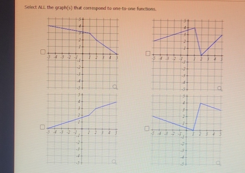 Select ALL the graph(s) that correspond to one-to-one functions.