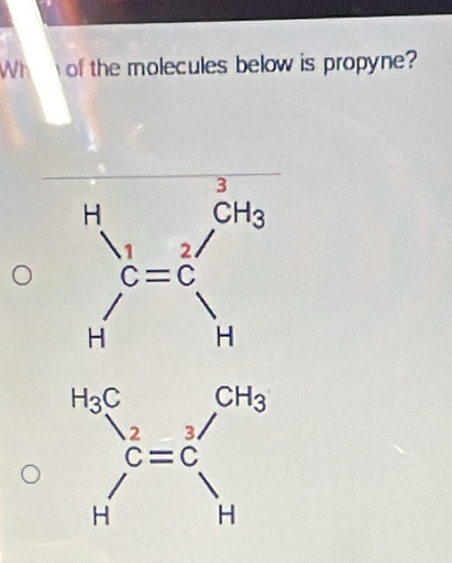 Wh  of the molecules below is propyne?