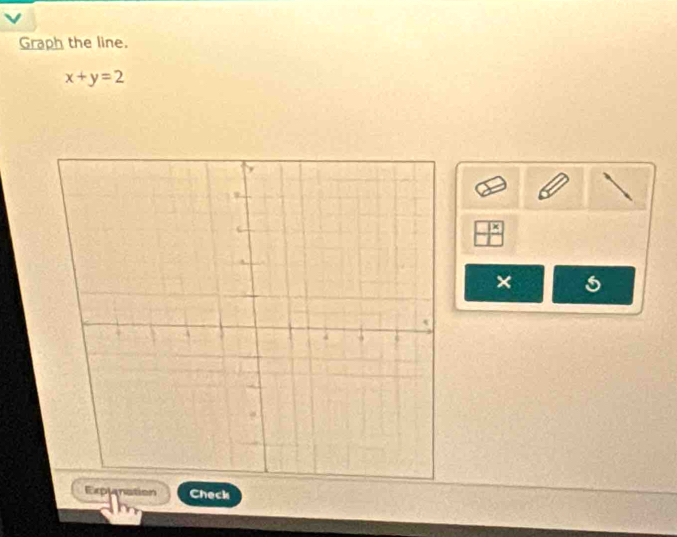 Graph the line.
x+y=2
× s 
xplanation Check