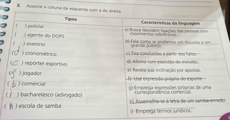 Associe a coluna da esquerda 
. 
(