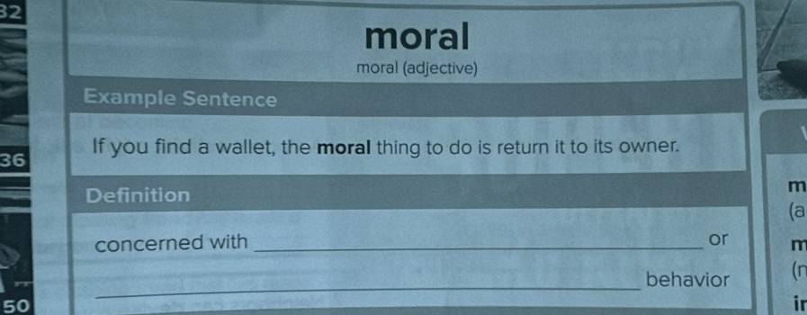 Solved: moral moral (adjective) Example Sentence 36 If you find a ...