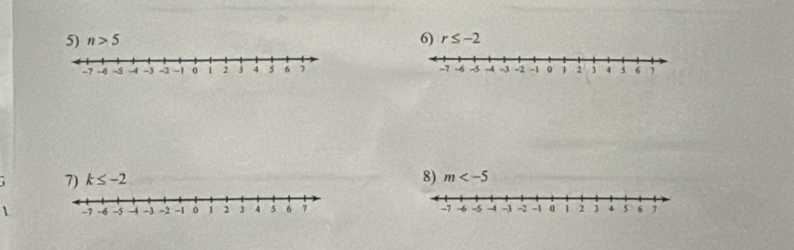 n>5 6) r≤ -2

、 7) k≤ -2 8) m
1