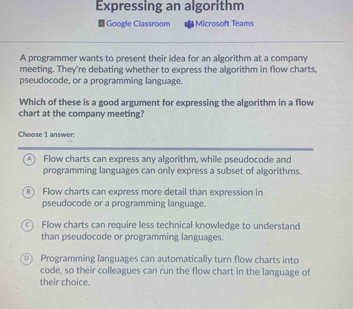 Solved: Expressing an algorithm Google Classroom Microsoft Teams A ...