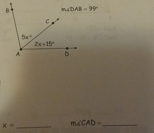 x= _
_ m∠ CAD=