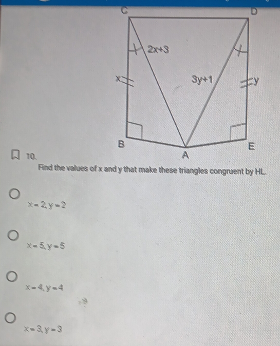 x=2,y=2
x=5,y=5
x=4,y=4
x=3,y=3