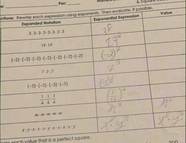 e: _Per: _Romew & Square K
cti
each value that is a perfect square.