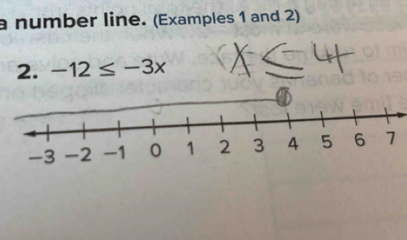 a number line. (Examples 1 and 2) 
2. -12≤ -3x