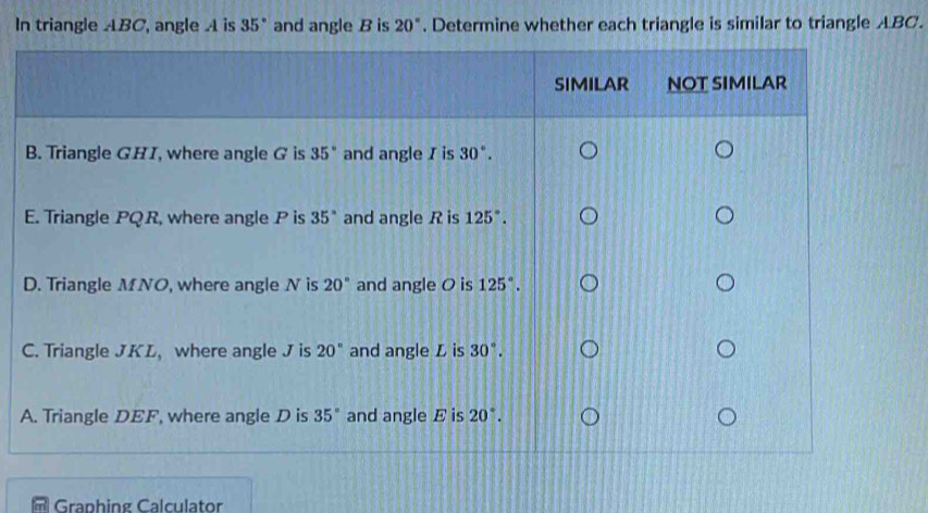 Solved: In triangle ABC, angle A is 35° and angle B is 20°. Determine ...