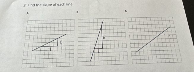 Find the slope of each line. 
A